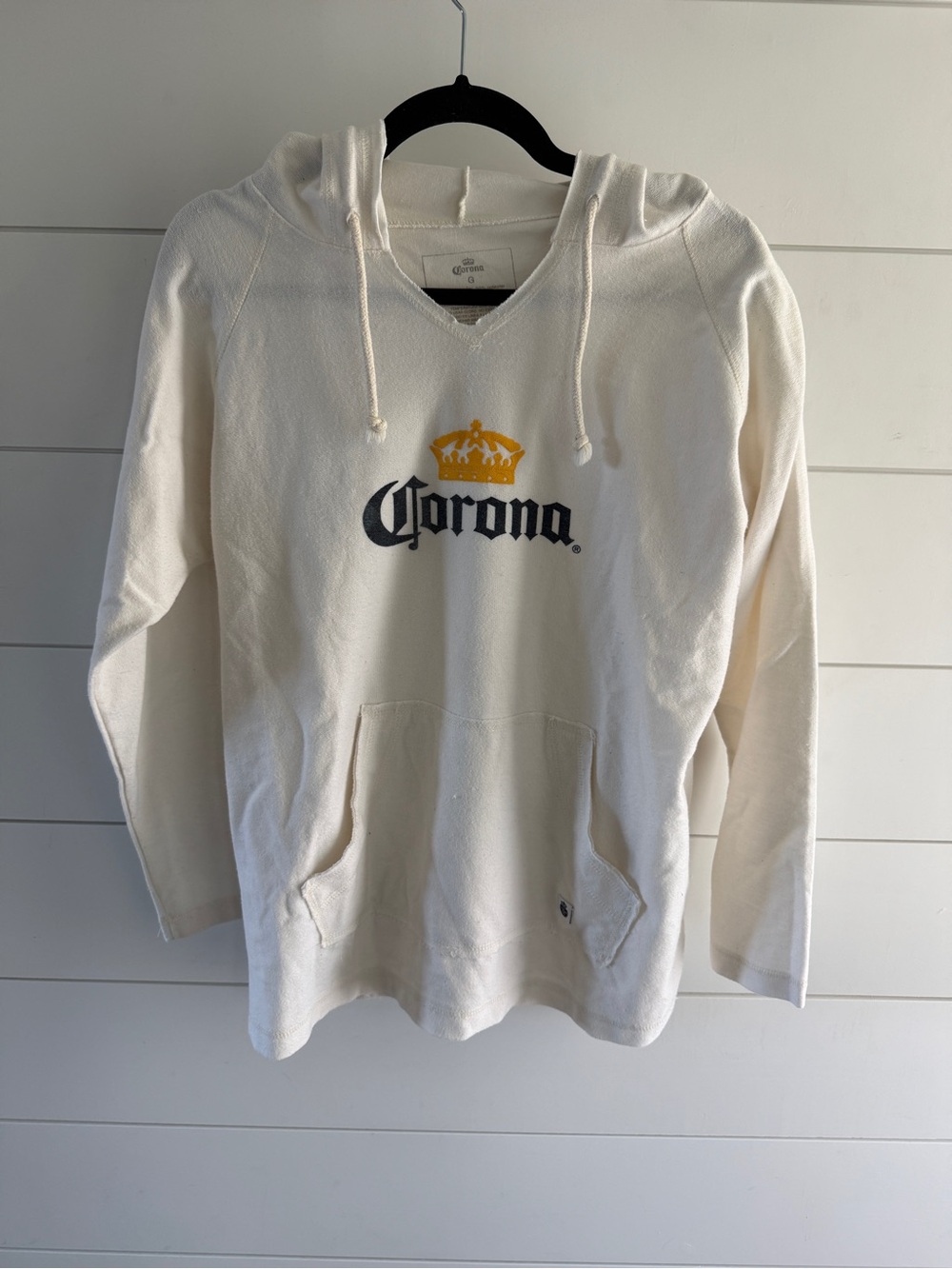 Corona Men’s Cream Hooded Pullover with Yellow Crown Logo